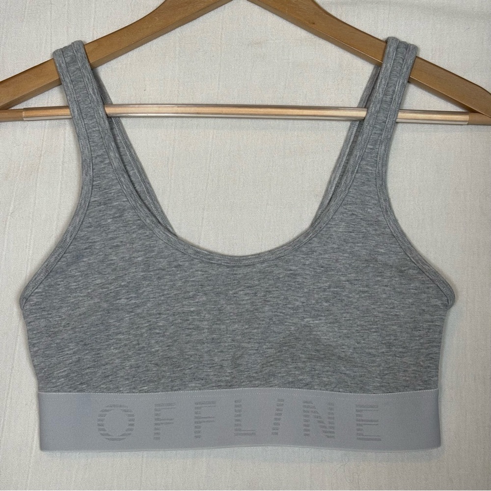 OFFLINE by Aerie Logo Band Sports Bra-Gray-Women Size Small